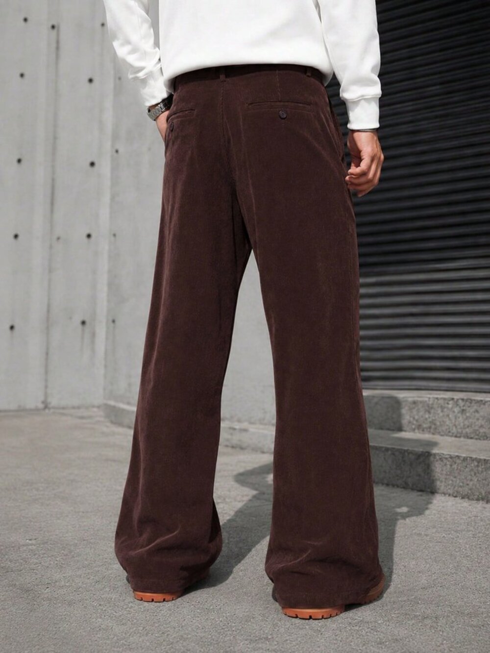 Coffee Brown Boho Men's Button Pocket Zipper Fly Loose Long Dress Pants - Picture 2 of 5